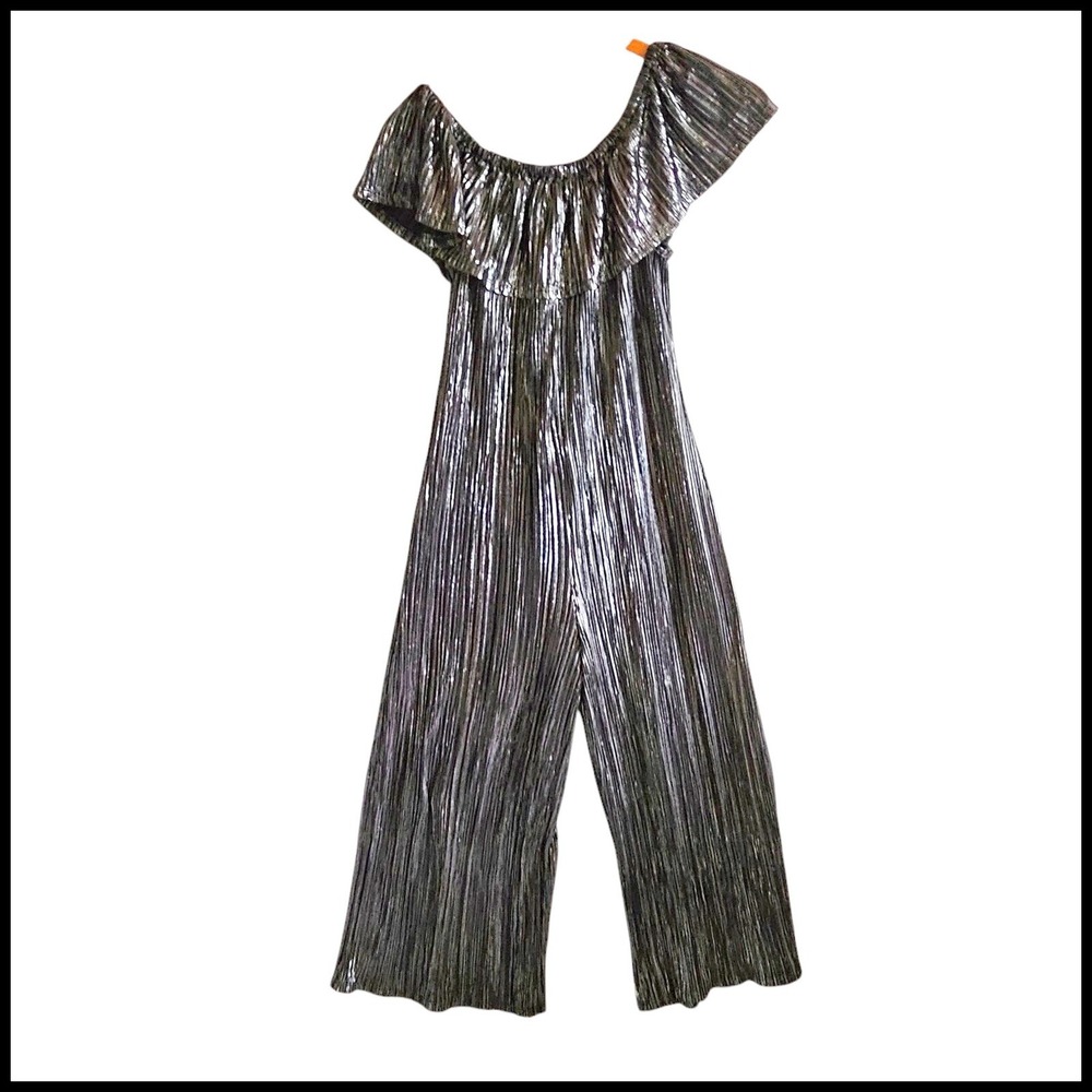 Art Class Metallic Jumpsuit Ruffle One Shoulder Party‎ Sparkle Black L(10/12)